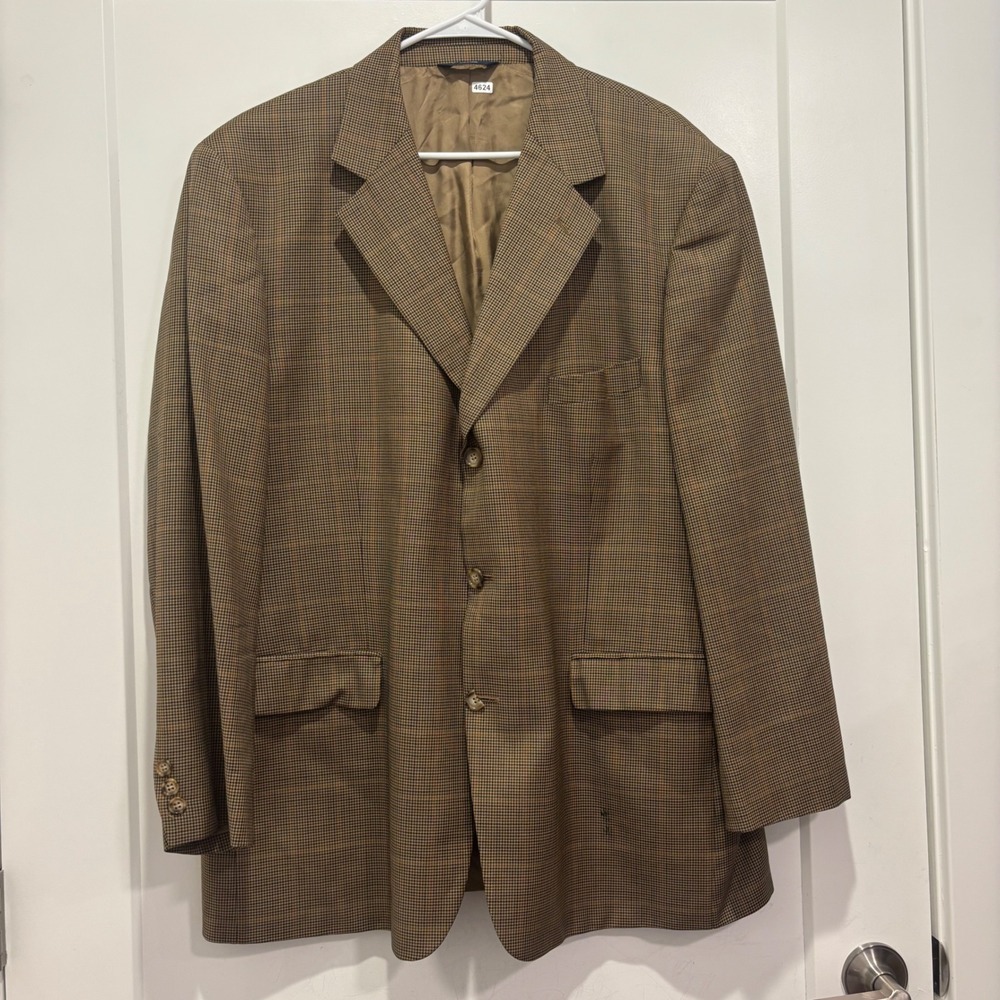 Brooks Brothers 346 Mens 46R Brown Houndstooth Super 100s Wool 3 Button Blazer